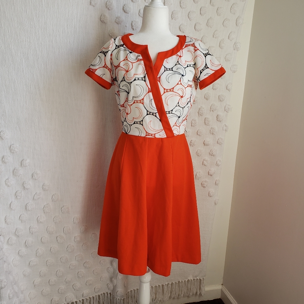 Vintage 60's Embroidered Orange & White Dress